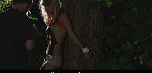  Sexy blonde bound and hard fucked in the forest